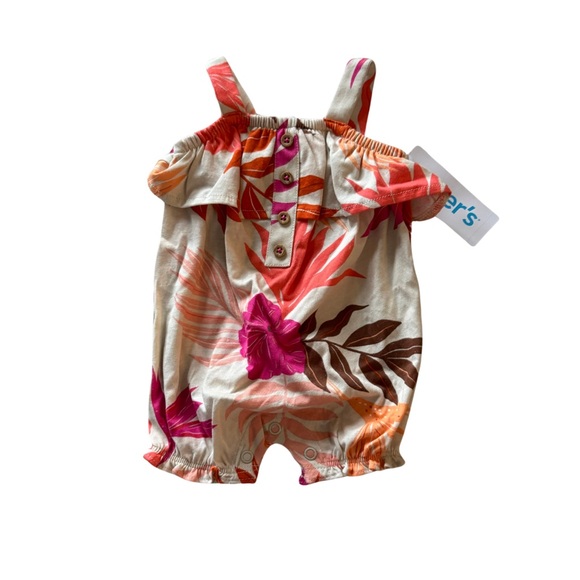 NWT CARTERS One Piece Shorties Romper Tropical Floral Pink Newborn NB Summer - Picture 1 of 2